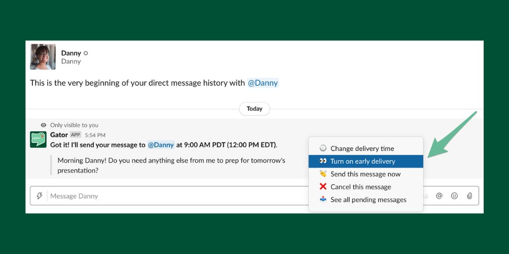 Enable early delivery for a new "/gator" message