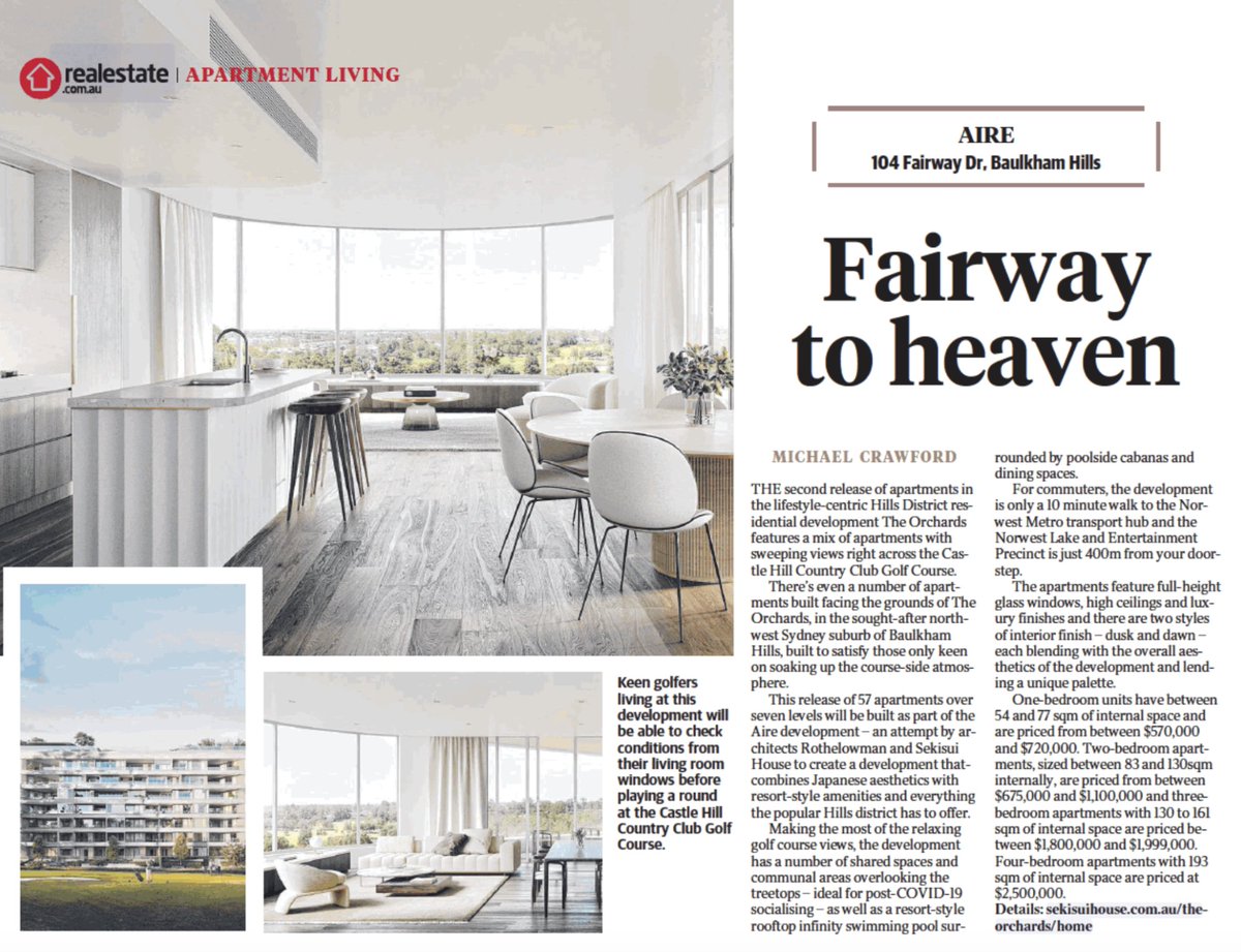 Straight out of the tee-block, <a href="/dailytelegraph/">The Daily Telegraph</a> highlights the 2nd release of <a href="/SekisuiHouseAU/">Sekisui House</a> #TheOrchards apartments overlooking the prestigious <a href="/CastleHillCClub/">Castle Hill Country Club</a>.

Views of the fairway✅
Checking the conditions of the course✅ 
Infinity pool post-18✅

The Orchards has it all.