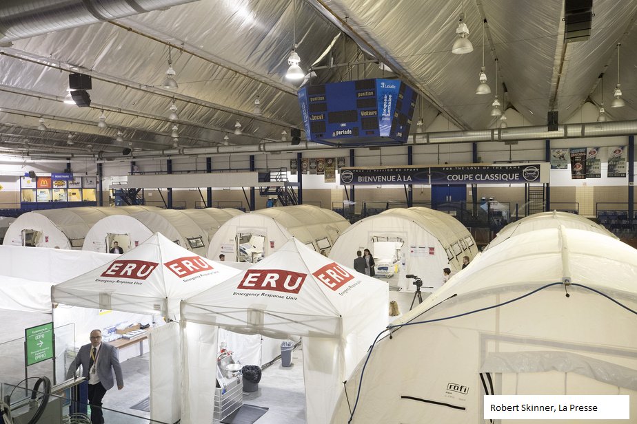 1) On Sunday, the Canadian Red Cross opened a field hospital for the first time on Quebec soil — in of all places, a hockey arena in LaSalle — for overflow  #COVID patients from nursing homes. The latest data out of Montreal shows a mixed record today, the subject of my thread.