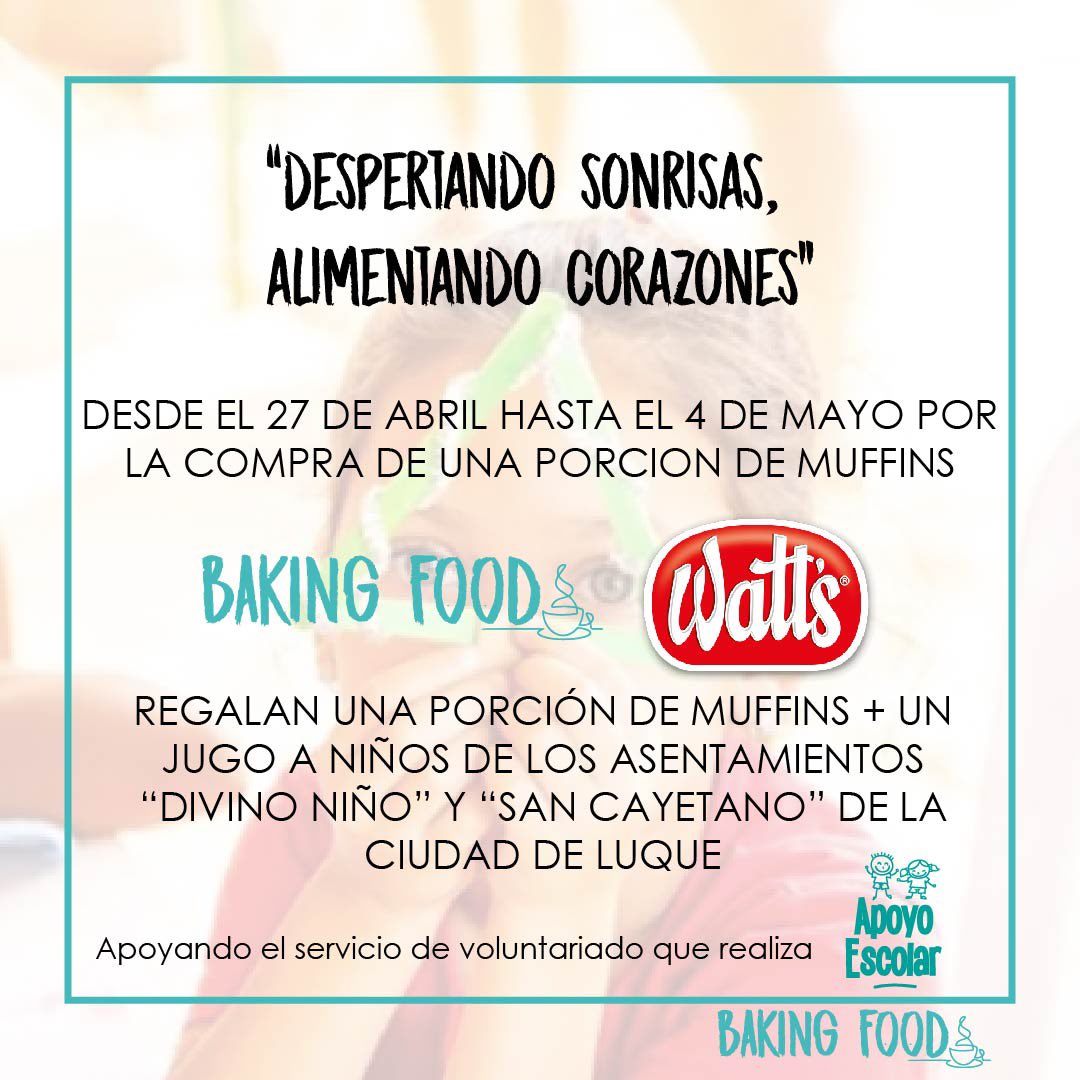 farifarahani's tweet photo. Desde @bakingfoodpy queremos aportar nuestro granito de arena, queremos llegar a 500 niños en los asentamientos!! Nos ayudas con un rt? ☺️ https://t.co/G8qFz8oiwj