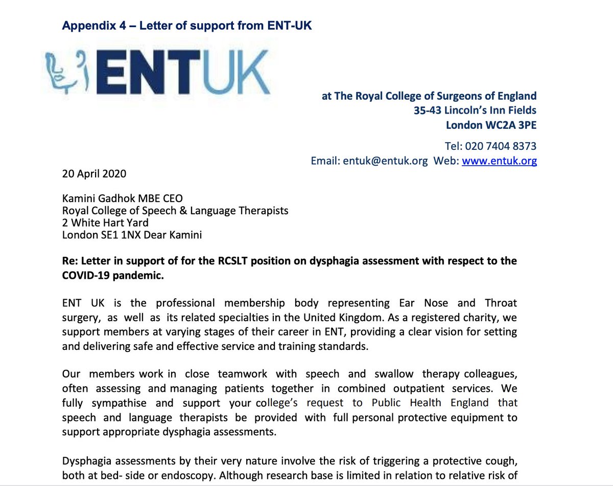 . @RCSLT is very grateful to  @ENT_UK for their support for our evidence base that highlights why  #dysphagia assessments should be considered an aerosol generating procedure:  https://bit.ly/2W5aUI1   #Covid_19  #COVID19SLTs  #AGPS  #AGP