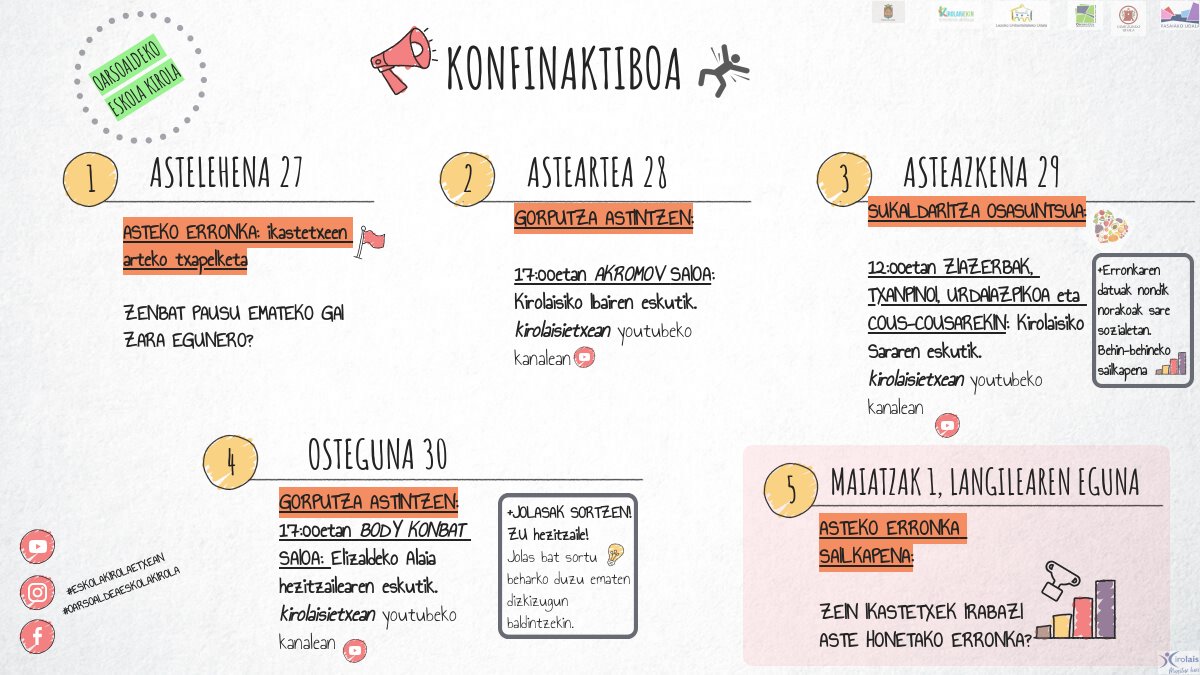 Oarsoaldea's tweet photo. Gaurtik aurrera, Eskola Kirolaren eskutik, Konfinaktiboa!!
Astindu gorputza  @kirolaisi https://t.co/jWfjTorLVr