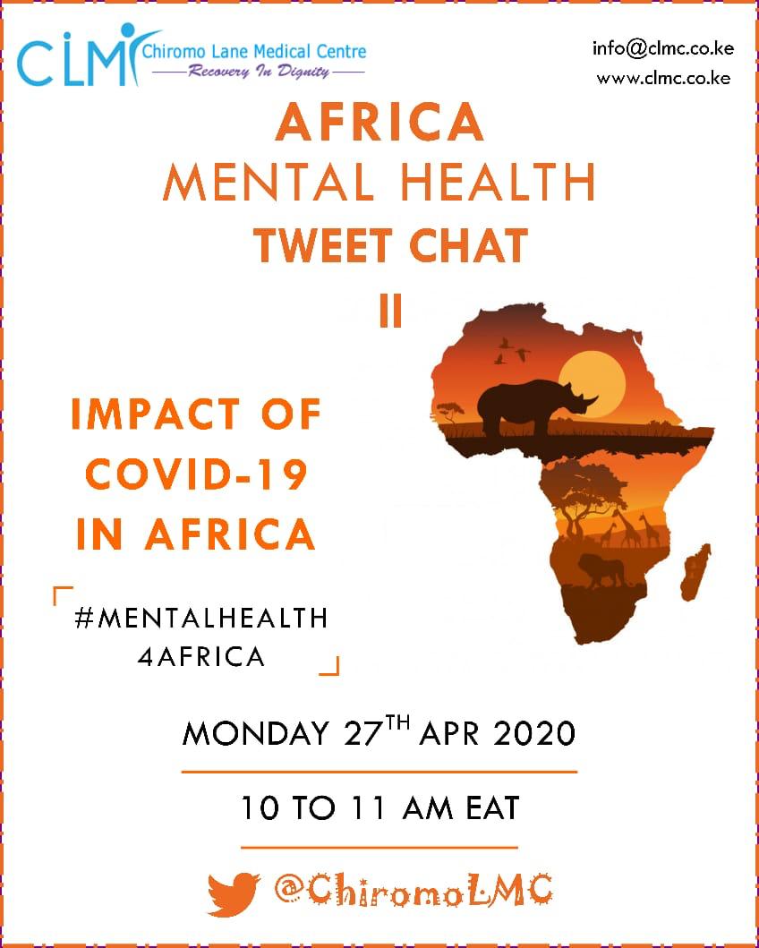 ChiromoHospGrp's tweet photo. Good morning and welcome to Africa #MentalHealth Tweet Chat! We have an amazing panel of 26 panelists and 11 countries ready to talk about the Impact of #COVID19 in Africa.

The hashtag of the day is #MentalHealth4Africa. Use it in all your tweets.

Let's get started! https://t.co/hR18DIVKHh