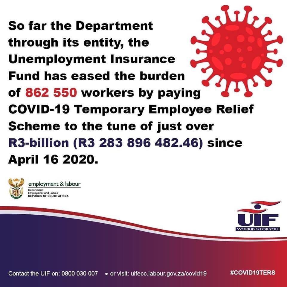 Minister Thulas Nxesi On Twitter To Ease The Burden On Workers The Uif Covid 19 Ters Scheme Since April 16 Has Paid Out Funds To The Tune Of R3 Billion Benefiting 862 550