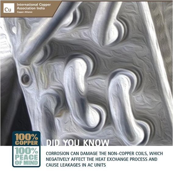 Copper_India's tweet photo. #DidYouKnow that copper ACs are corrosion resistant? Here’s a fun AC fact for the day!
#MondayThoughts #MondayMotivation #CopperAc #CorrosionResistant #100PercentCopper100PercentPeaceOfMind #Aircon #CopperCondenser #CopperForMore #ICAIndia https://t.co/0NXN2TBvgA