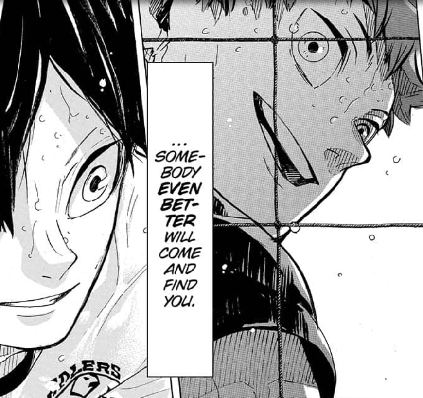 it is not once, but twice that hinata has found kageyama.and soon enough hinata, like jimmu guided by yatagarasu, will see the peak of the highest mountain as he finally fulfills his promise to defeat kageyama.