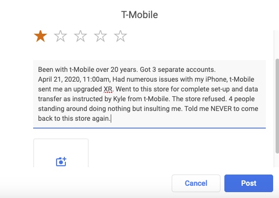 encantoman's tweet photo. @TMobile @TMobileHelp @TMobileBusiness
t-Mobile store at Cactus Rd
This idiot said we dont touch phones.
When I complained they threatened to call the police on this Old Veteran.
Why R these idiots getting paid?
I wrote a bad Google Review. https://t.co/qPThYMCpyd