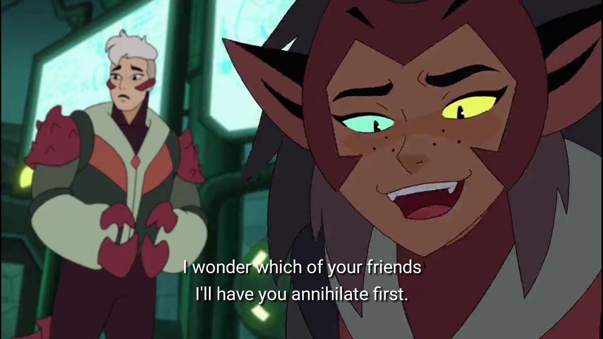 Catra’s obsession to take down adora got to the point where she was going to kill herself and all of ETHERIA just to SPITE adora. i can just keep going here, she’s had several murderous intentions towards adora, she dehumanized her with FO tech to turn her into a killer, etc.