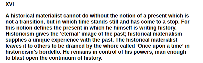 Commodity fetishism and sexual fetishism are immediately related. Luce Irigaray simply asserts that women are sexual commodities. Walter Benjamin speaks to Marxist historicism as a kind of blind-faith marriage.