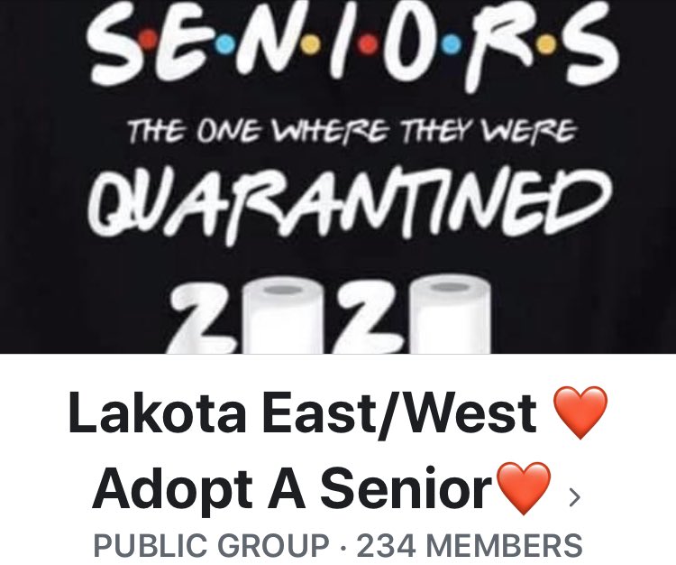 PtsoWest's tweet photo. Visit Facebook and join this site to share info about your senior. Others will “adopt” your senior(s) and surprise he/she/them throughout May. Info also on West PTSO FB Page. @FirebirdTweets @LakotaSuper @LakotaWestAD @west_lakota @lakotawestbands @PtsoWest @CoachTomBolden https://t.co/RdrN21txX4