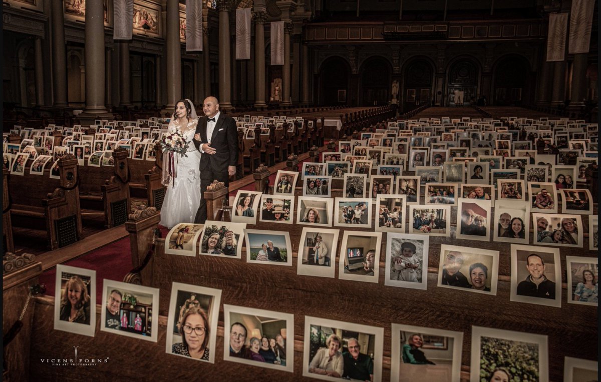 Wedding in the time of  #coronavirus. Parris Khachi and Emily Manashi got married at St. Ignatius church in San Francisco this weekend. This photo by  @vicensforns of Emily and her father walking down the aisle has now gone viral.  https://abc7news.com/society/sf-couple-gets-married-in-empty-church-with-more-guests-than-expected-amid-covid-19-pandemic/6131533/