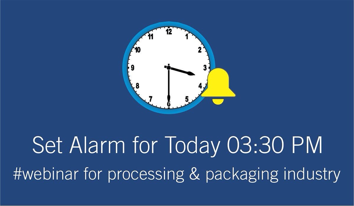 We are few hrs away to our #webinar, set the reminder and join us today <a href="/03/">03</a>:30 pm.
Unlock the #covid19 impact on #processing &amp; #packaging industry. 

Register here: lnkd.in/epdtJAH
