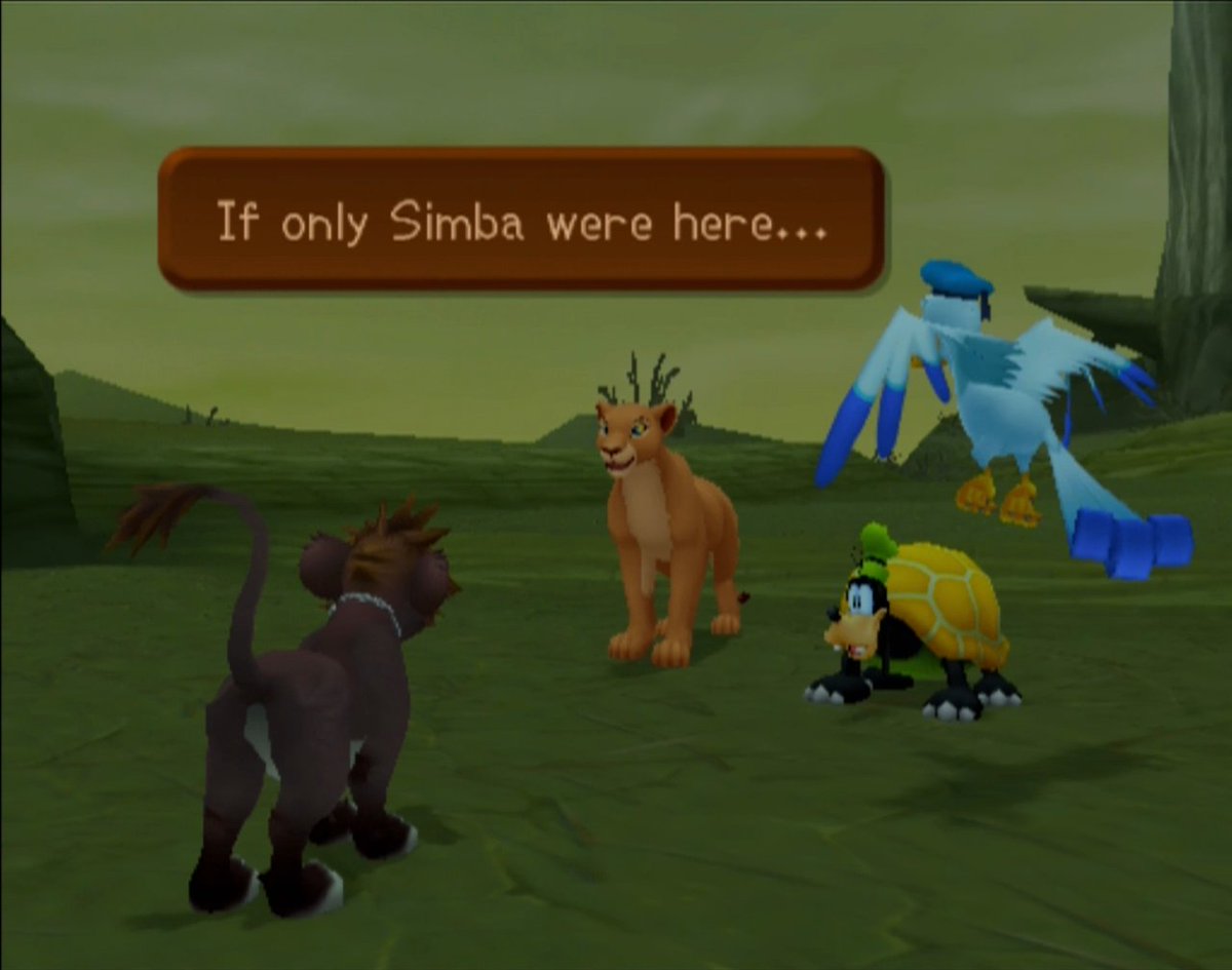 lmao this is such a great detailNala thinks Simba is dead, because like, The Plot of The Lion King, and then Sora's like "oh that dude? he was a summon in the last game; he's fine"