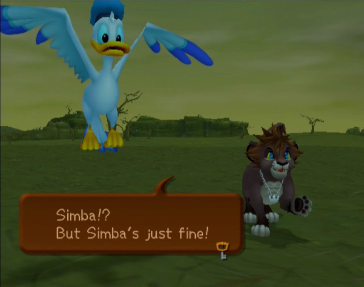 lmao this is such a great detailNala thinks Simba is dead, because like, The Plot of The Lion King, and then Sora's like "oh that dude? he was a summon in the last game; he's fine"