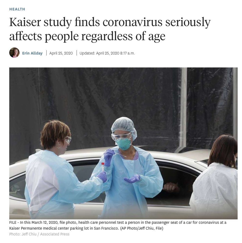 3 New reports that argue against the idea of sending the young, healthy to reopen the US1. Tomorrow's  @nytimes headline story, by  @PamBelluck  https://www.nytimes.com/2020/04/26/health/coronavirus-patient-ventilator.html?action=click&module=Spotlight&pgtype=Homepage2.  @ICNARC UK new ICU report  https://www.icnarc.org/Our-Audit/Audits/Cmp/Reports3.  @kpnorcal  @KPDOR Kaiser  https://jamanetwork.com/journals/jama/fullarticle/2765303