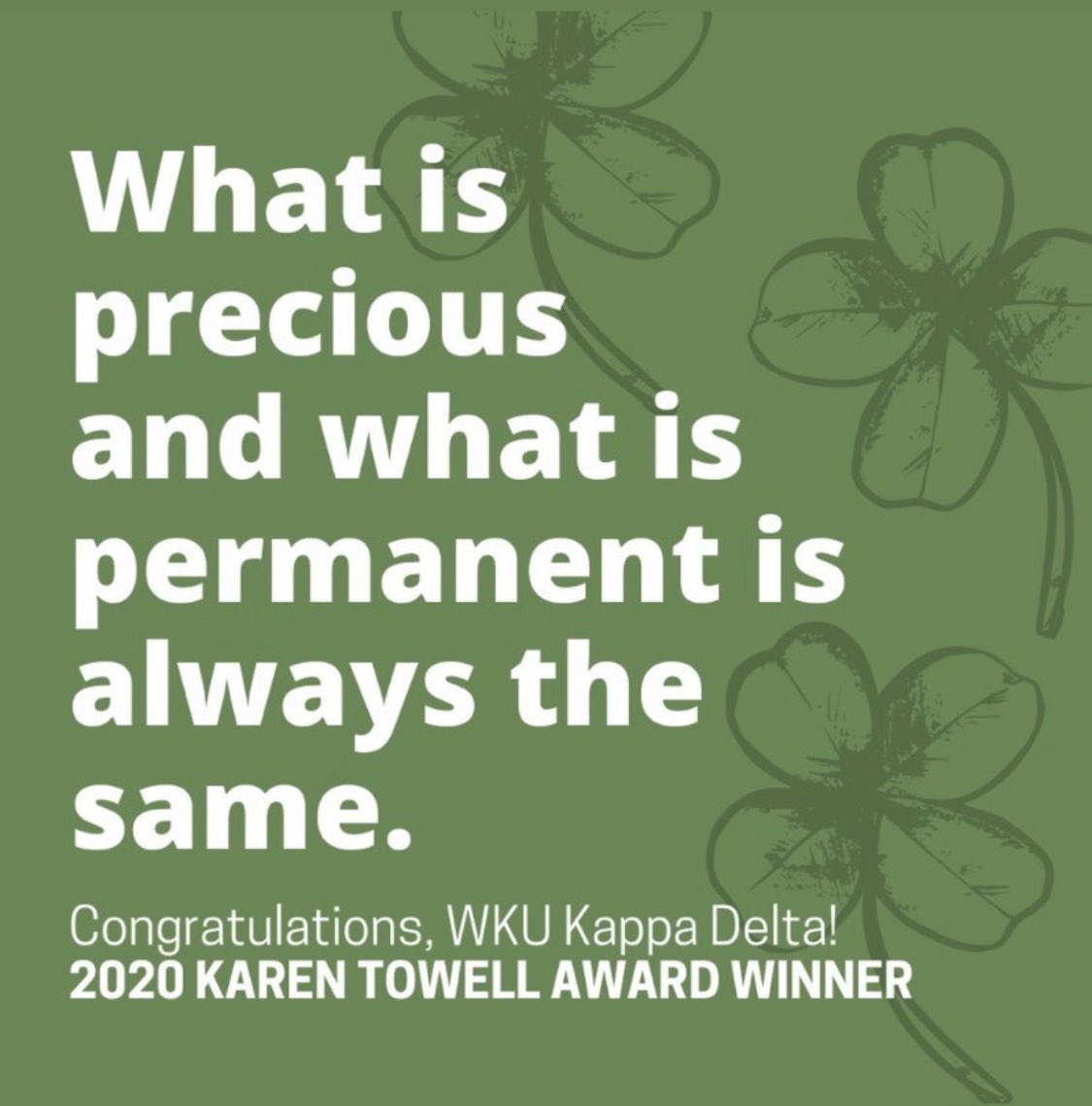 Tonight we are honored &amp; so very excited to announce that KD is the recipient of the 2020 Karen Towell Sisterhood award! 💚 

♡ Though we are not together right now, we know our sisterhood is stronger than any distance separating us ♡