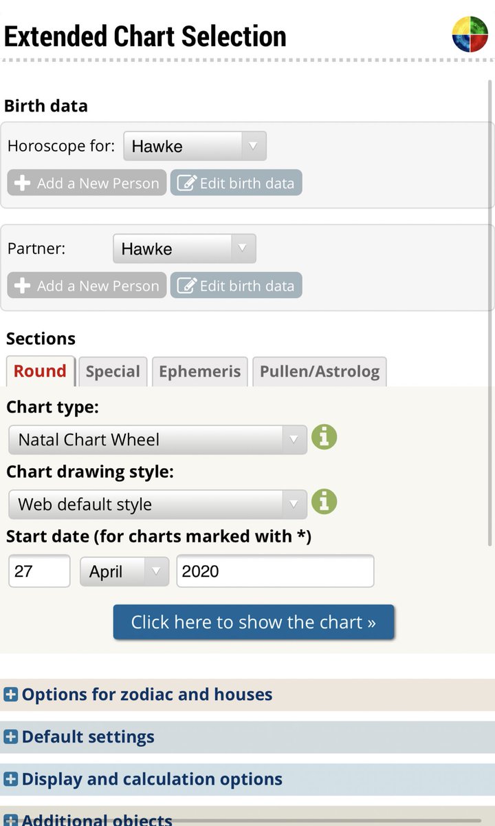 once you're certain of your birth information, click "continue". you'll be brought to this screen: from here you can hit "click here to show the chart"