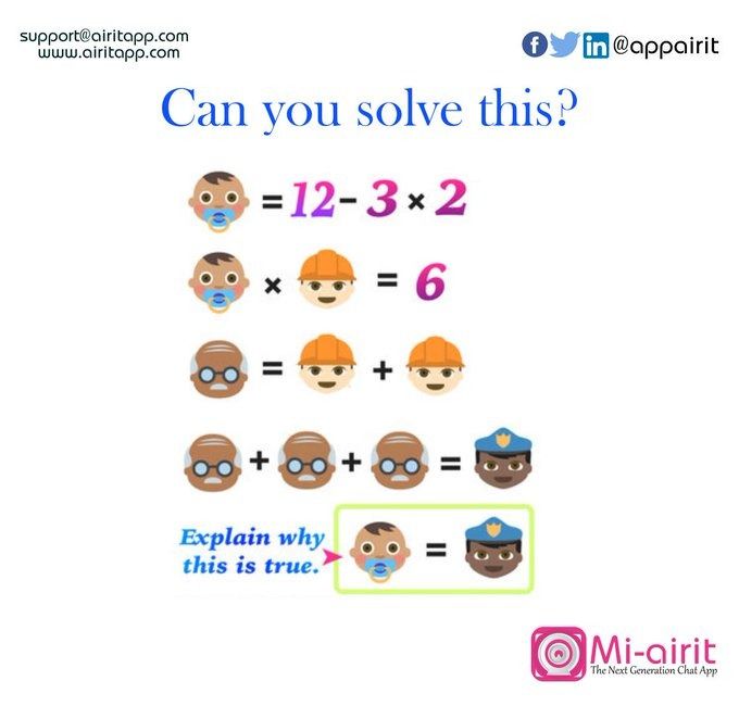 appairit's tweet photo. Can you solve this?
Comment down below and let us know.
To know more about the #Mi #Airit App,
do visit our website:-https://t.co/gedncJGIvT
#india #MiAirit #chatapp #businesschatapp #SocialMedia #androidapp #iosapp https://t.co/qToOlpZJSn