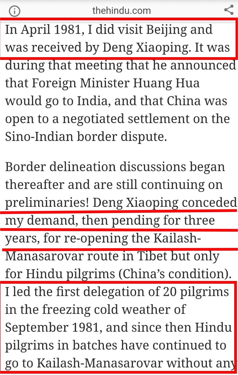 In 1981, Swamy Visited then Chinese President Deng Xiaoping, he negotiated with Chinese Minister to open the Kailash Mansarovar route, which China agreed and Swamy himself led the 1st group of 20 Pilgrims in 1981 and after that Indian pilgrims have visited Kailash in batches