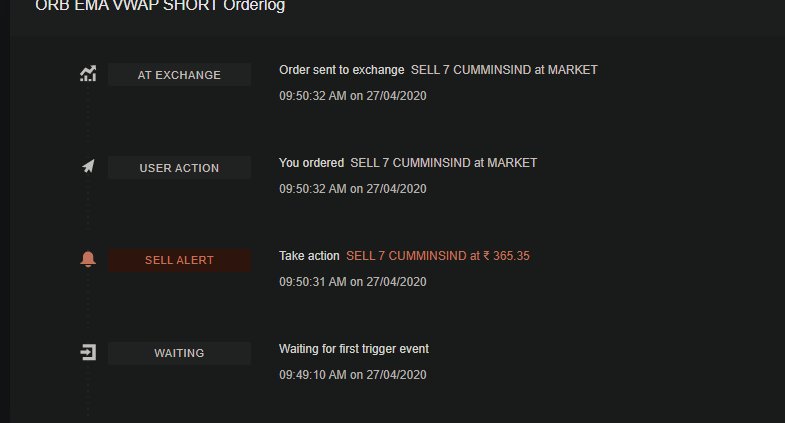  @StreakTech strange issue. A live algo has been executed successfully. Kite shows the trade & open position. But, Streak isn't updated. Hence, the algo is shown neither in 'entered' state nor in waiting. It just doesn't track it any more except showing it in the notification.