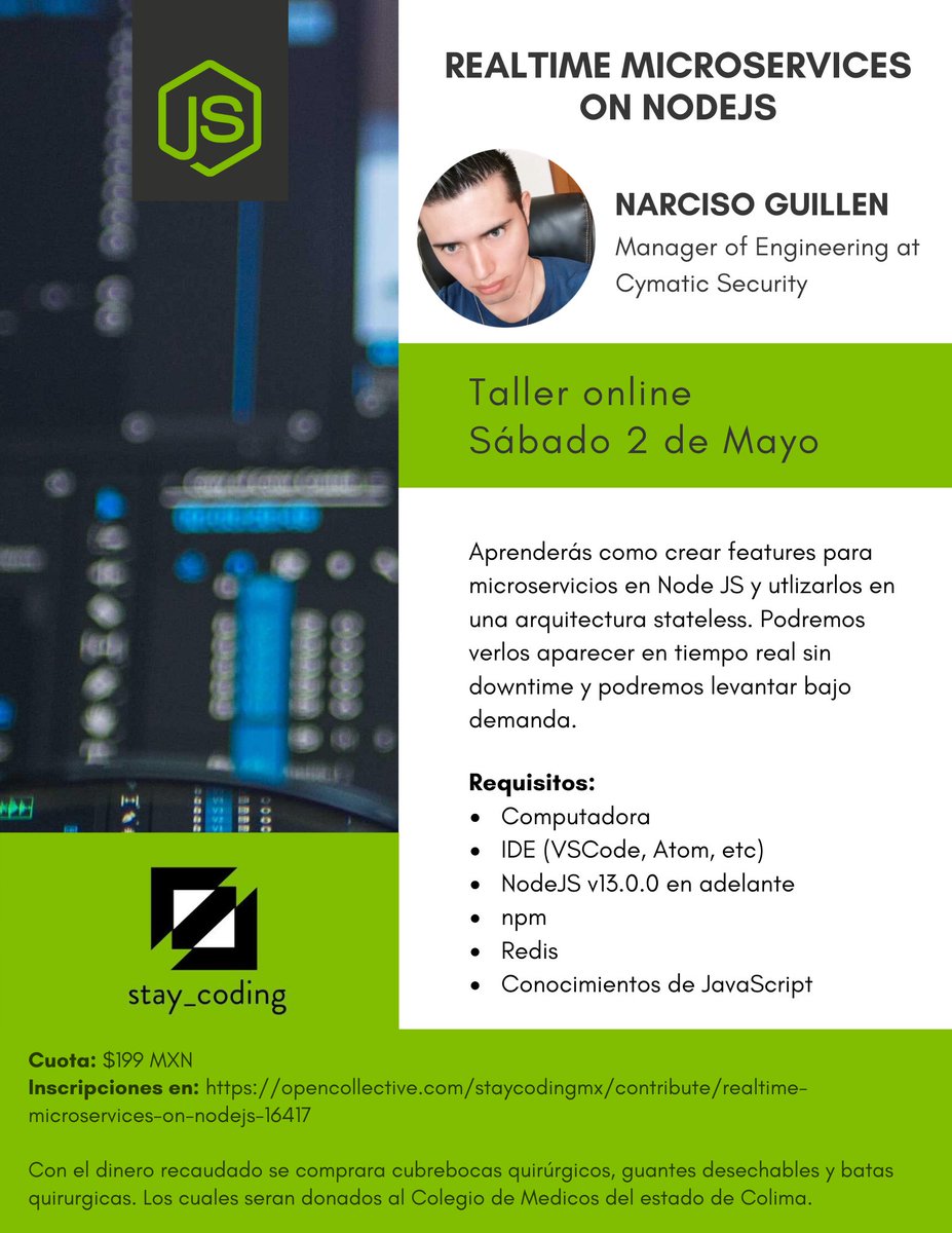 staycodingmx's tweet photo. ¿Te gustaría aprender algo con NodeJS y de paso apoyar a una noble causa?
Entonces este evento es para ti 
Evento:
https://t.co/ScaikrA8dh
Boletos en: 
https://t.co/mxrbteP1jt
(el link de la llamada te llegará 1 día antes del evento al correo con el que te registres en OpenC) https://t.co/drWlXbJ3KY