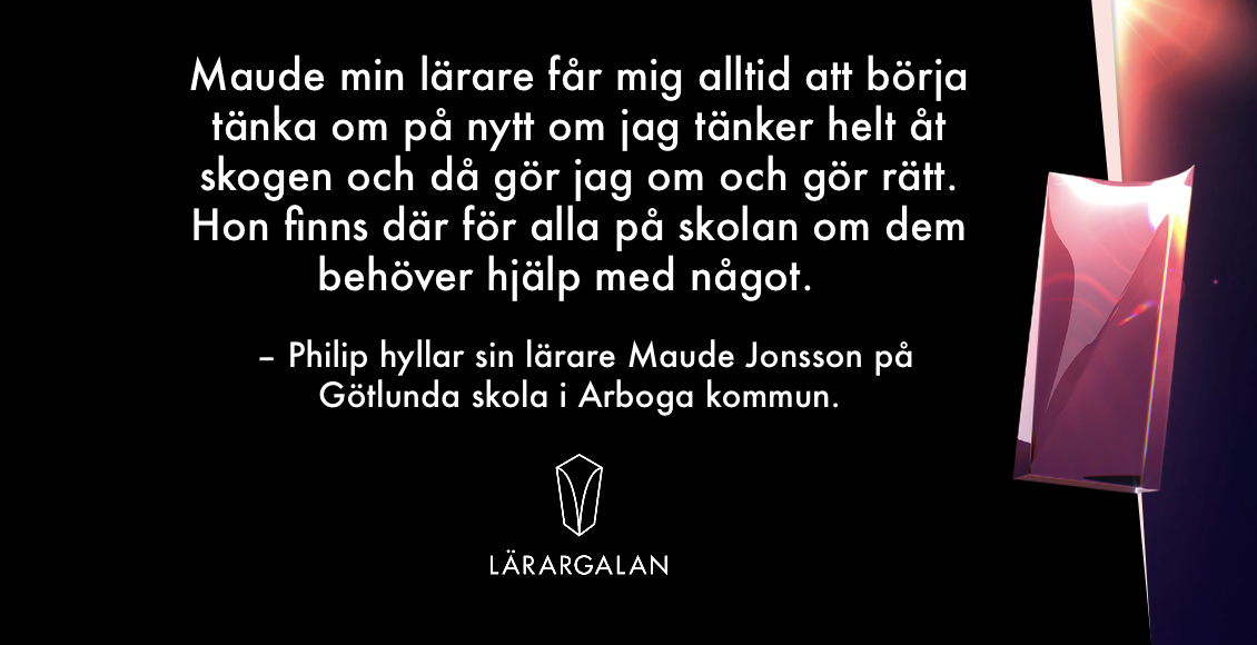 larargalan's tweet image. Philip tackar sin lärarhjälte Maude. 

#lärare #skola #lärargalan