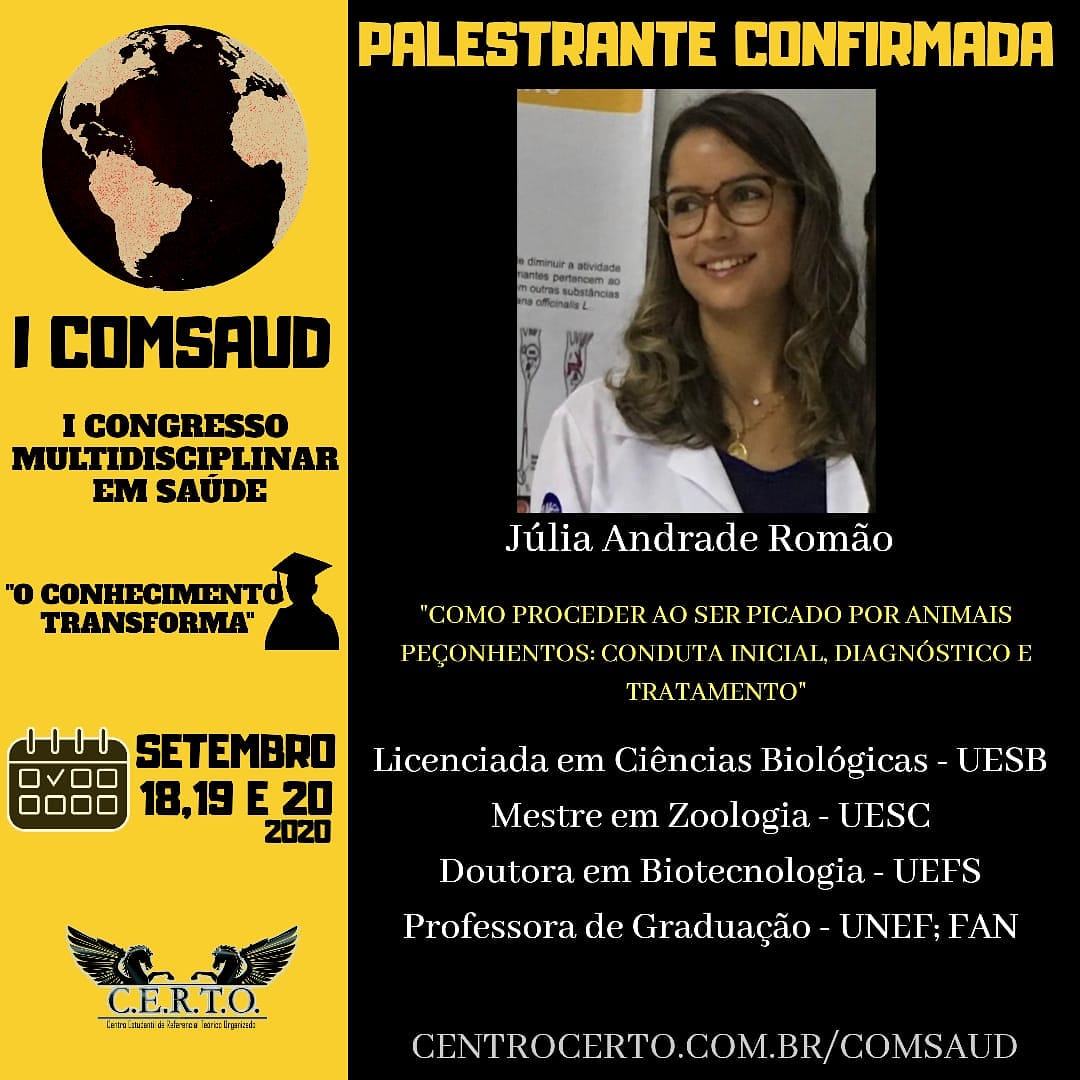 CentroCert0's tweet photo. Temos + 1 profissional maravilhosa como palestrante confirmada no I Congresso Multidisciplinar em Saúde.
https://t.co/tFC2g59bHe
#comsaud #centrocerto #educacao #saude #uefs #unef #uesc #fan #ufba #uesb #ciencia #zoologia #biotecnologia #biologia https://t.co/QqhOSRHUBJ
