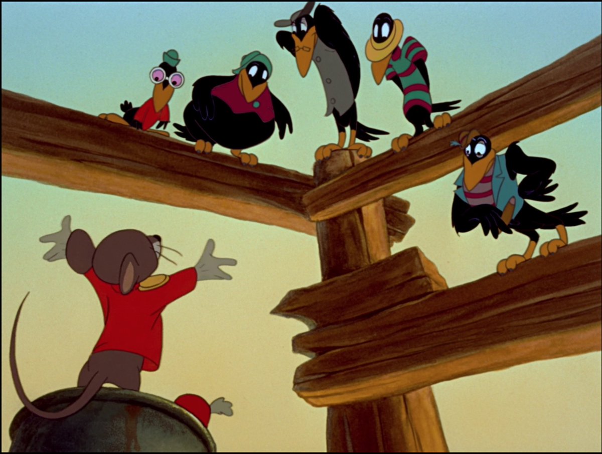 By the time he gets to his impassioned speech to the crows, Timothy's pretty much won me over through sheer sincerity. He's not as funny as Jiminy, or as striking a design, but there's something raw and unpretentious about a guy who just wants to help. So yeah, he can stay.