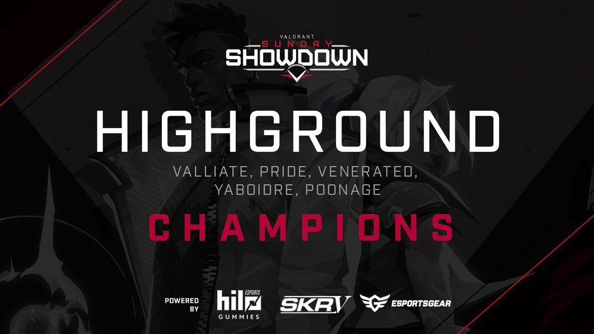 Congratulations to Highground! They are your 🏆Champions🏆 of Week #2 of the Valorant Sunday Showdown!