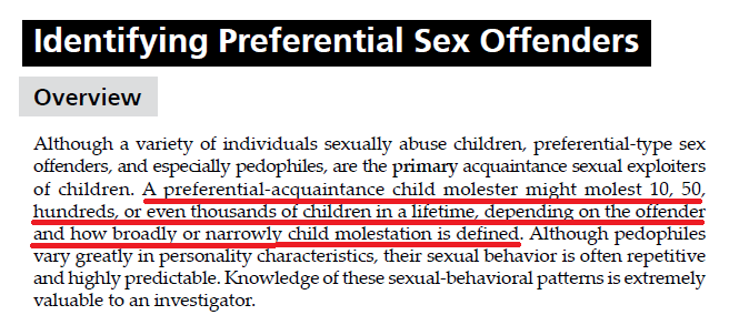 (11/13) Here's a screenshot from the 2010 version of Lanning's book (Fifth Edition):The reference to Dr. Gene Abel's study seen in the 1992 version (18 years before) has disappeared.That's how science works. Things get updated as we expand our knowledge