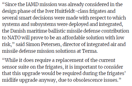 While SM-6 will require new radars on the frigate, and that may seem expensive, it is really important to consider, that the current sensors on the ship cannot last the full lifetime of the frigates. Therefore they must be replaced irrespective of an SM-6 upgrade or not.