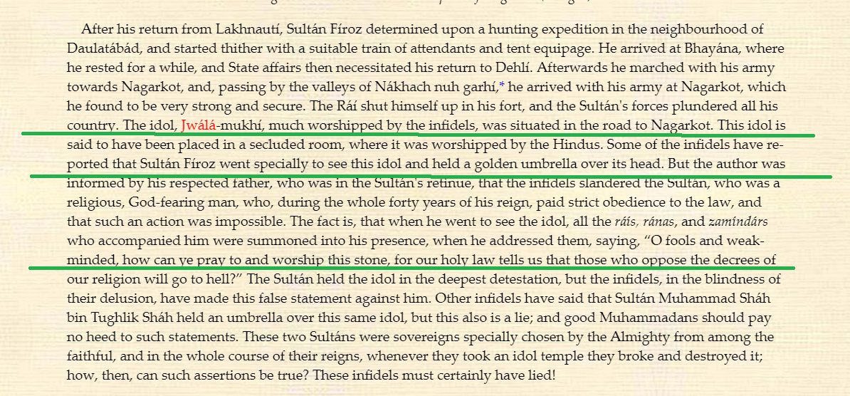 Even before Akbar was born, there were FAKE canards spread that Sultan Firoz Shah visited Jwalamukhi and presented Golden Chatri.When in reality Firoz Shah detested Jwalamukhi. He entered the temple, abused Hindus & declared that Hindus will go to hell for worshiping Jwalamukhi