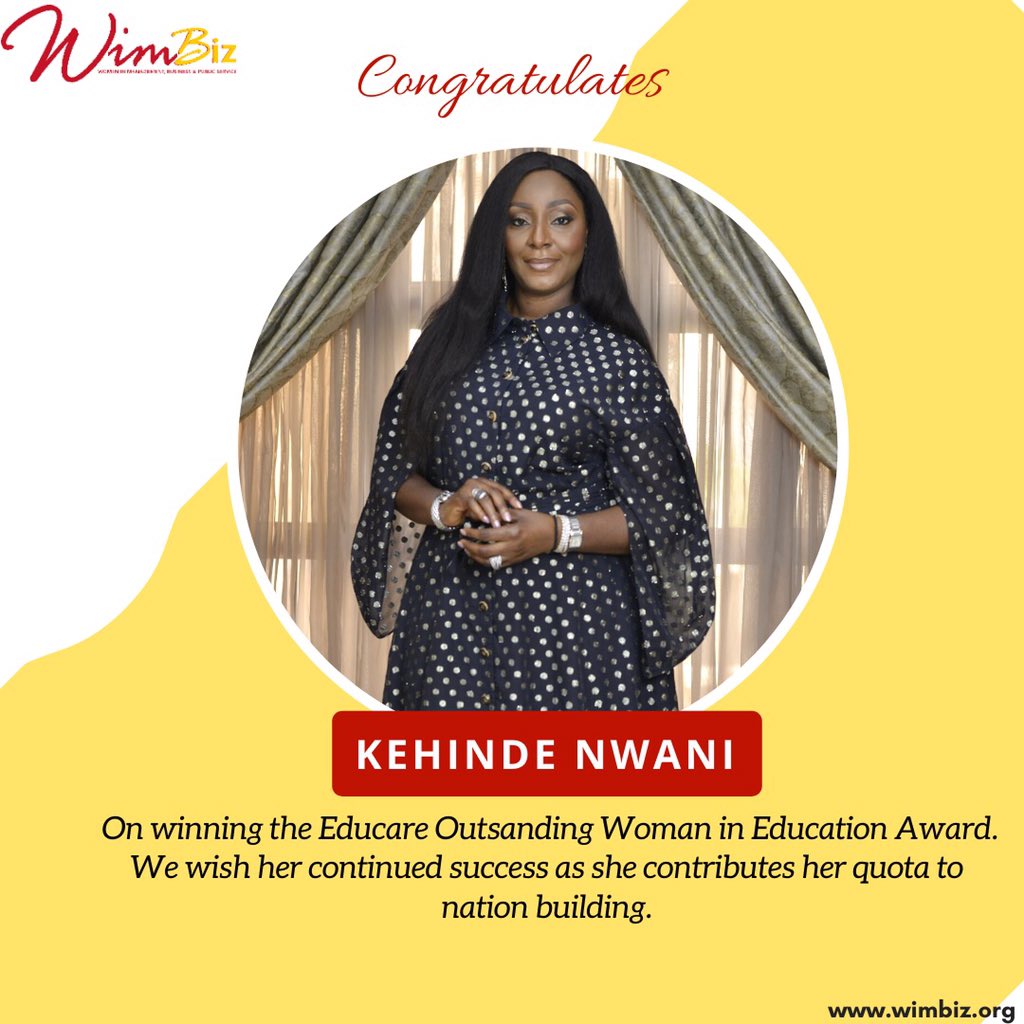 Wimbiz's tweet photo. WIMBIZ congratulates @NwaniKehinde on winning the Educare Outstanding Woman in Education Award. ⁣
⁣
We celebrate you and wish you continued success as you contribute your quota to nation building.⁣

#WeMove #WomenInLeadership #WIMBIZNG #WIMBIZ2020 #WIMBIZNG2020 https://t.co/glMZyFV6Xn