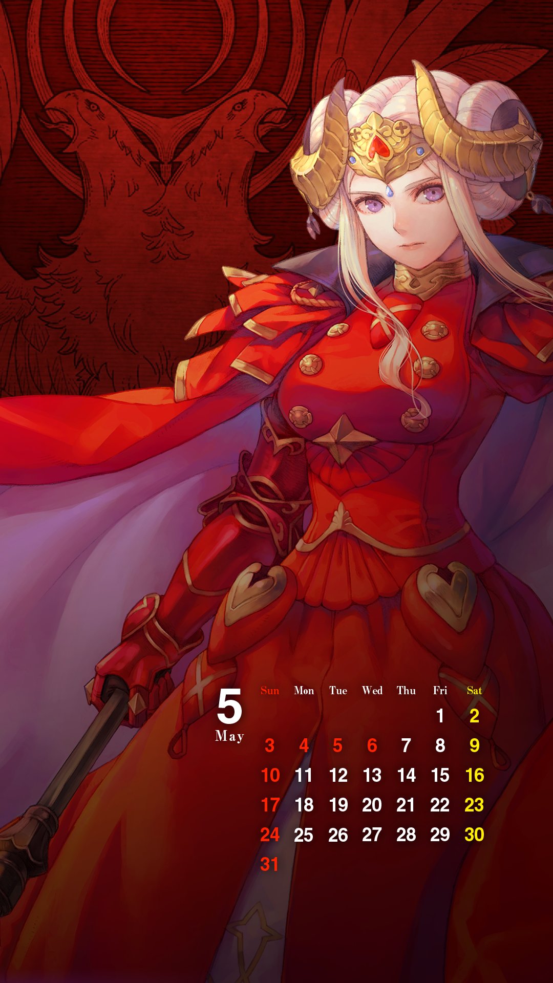 ファイアーエムブレム ヒーローズ 壁紙プレゼント 年5月の オリジナルカレンダー壁紙 と オリジナル壁紙 をプレゼント 今回は 炎の女帝 エーデルガルト が登場 Feヒーローズ壁紙 T Co Sp6yvnl6gp Twitter