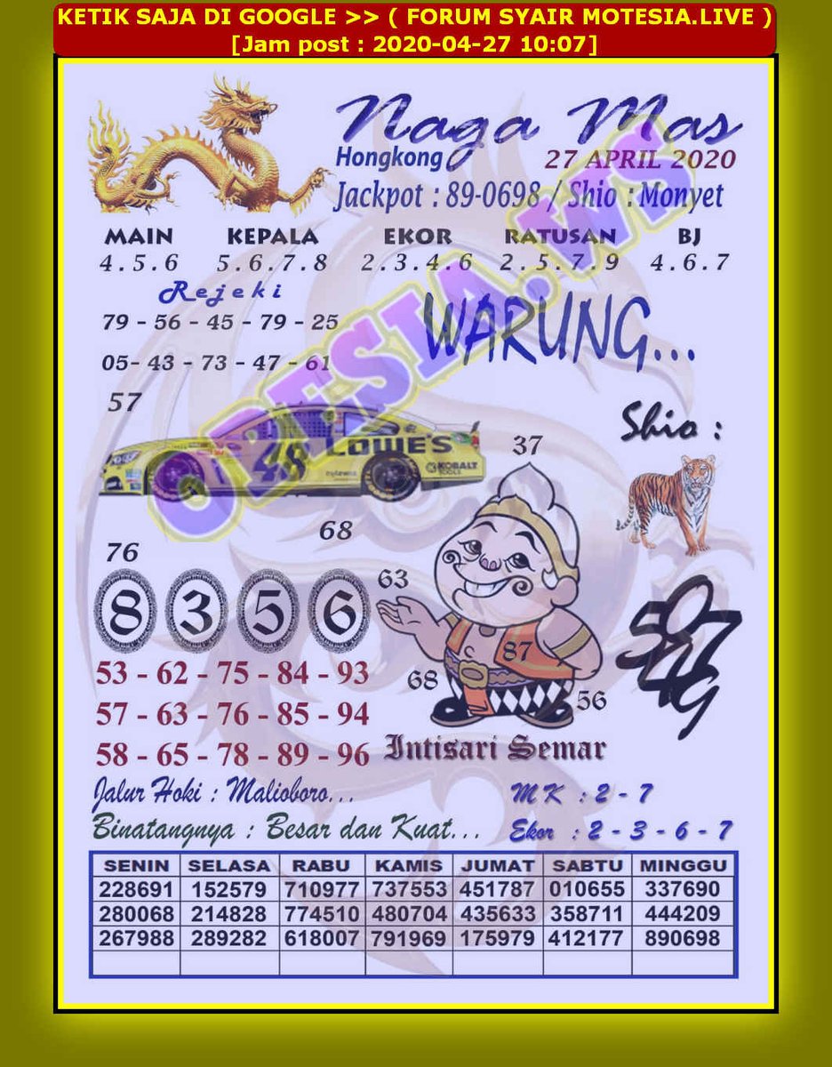 בטוויטר Bandartogel Codesyairhk Codesyairhongkong Prediksi Syair Hk 27 April 2020 Https T Co Fyaffvoc5e