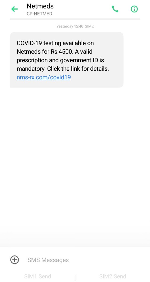 nirbhayksingh01's tweet image. I got dis msg from NETMEDS ....is it fair price for COVID 19 ??