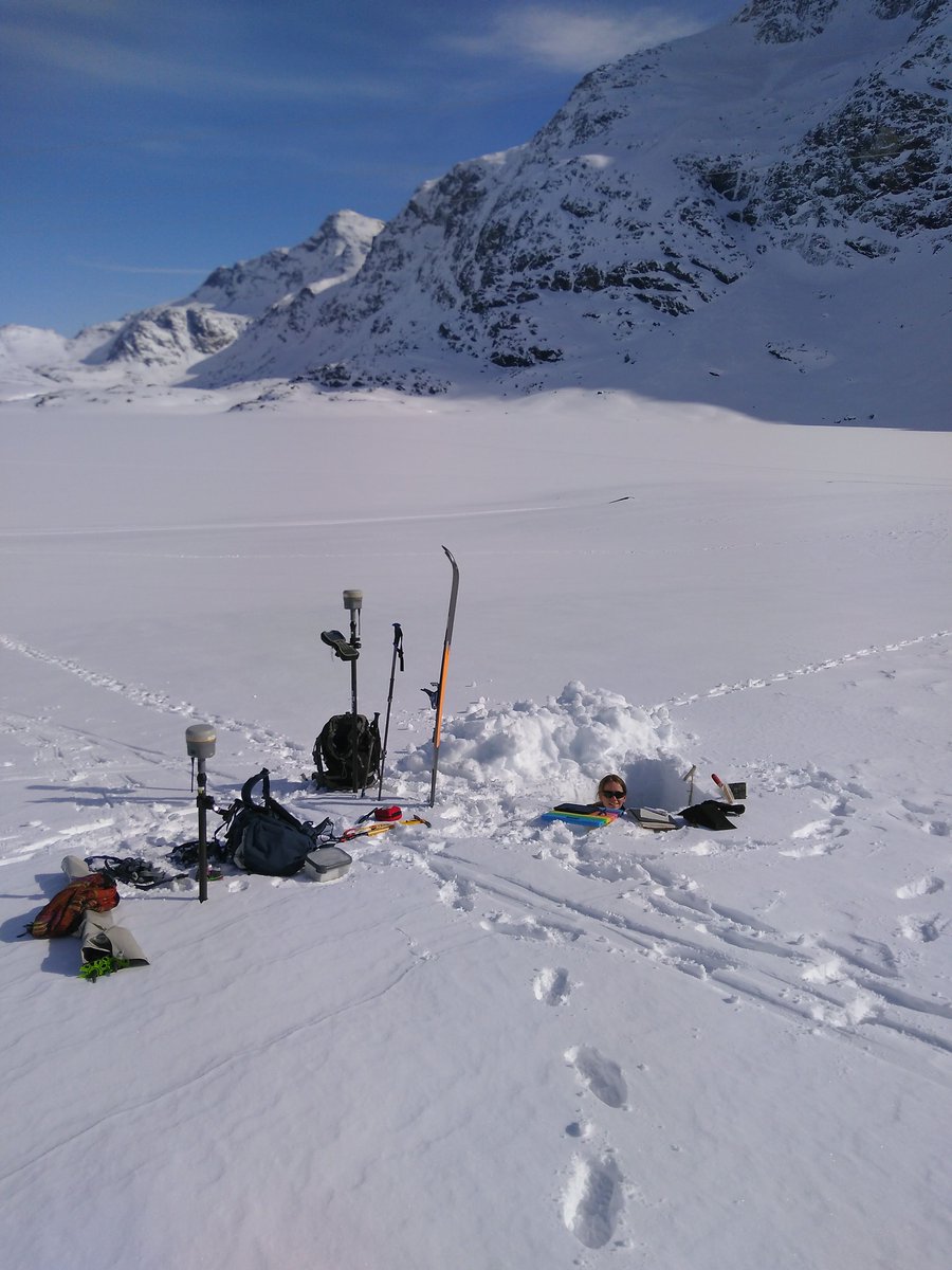 NuukNERO's tweet photo. Last week #ClimateBasis and #GeoBasis went for the first field trip of the year to #Kobbefjord for the annual snow survey. One drone flight, six snowpits, snow depth transects and grids, blue sky and five km of fjord ice. @GEM_Arctic #snowsurvey #fieldwork #Greenland #Arctic https://t.co/BuIUkWa1dD