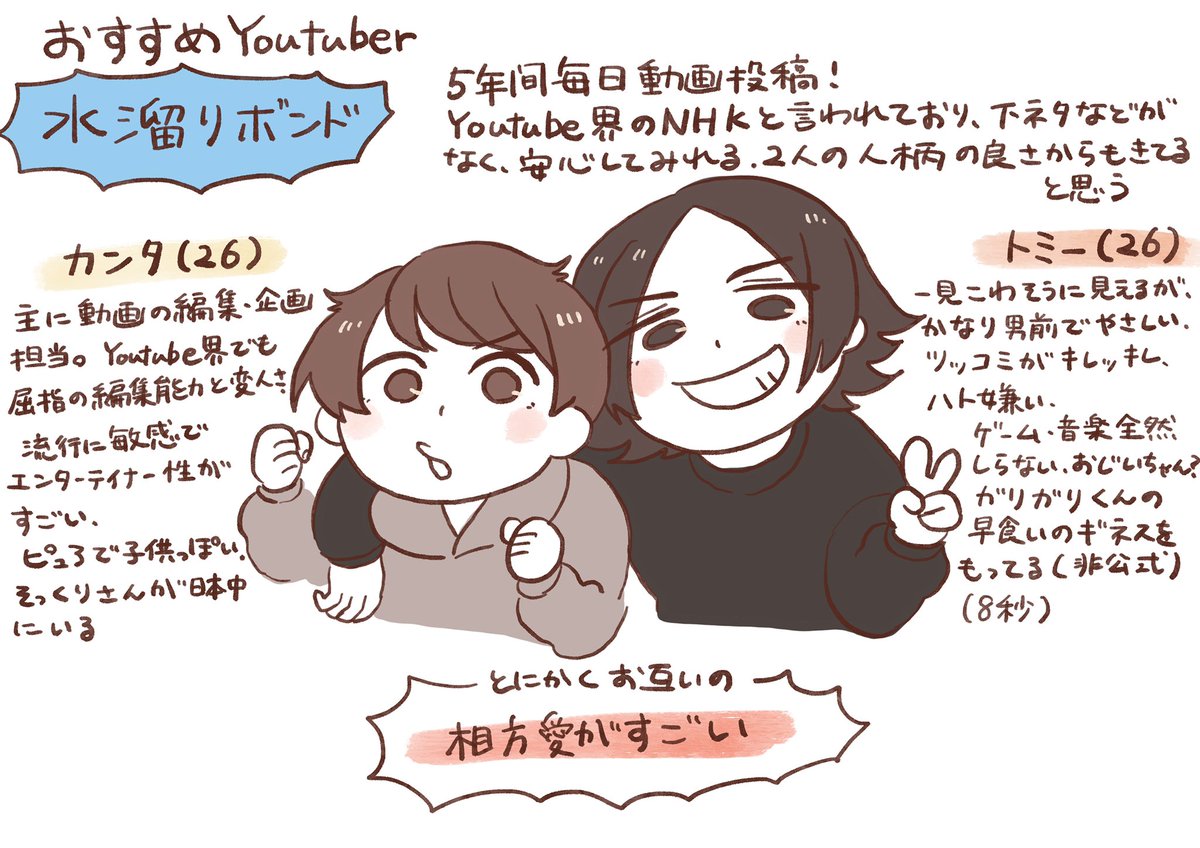 自宅待機で映画もアニメも飽きたという方!
私の推しのyoutuberに手を出してみませんか…!!
#水溜りボンド描いてみた
#東海オンエア描いちゃった 