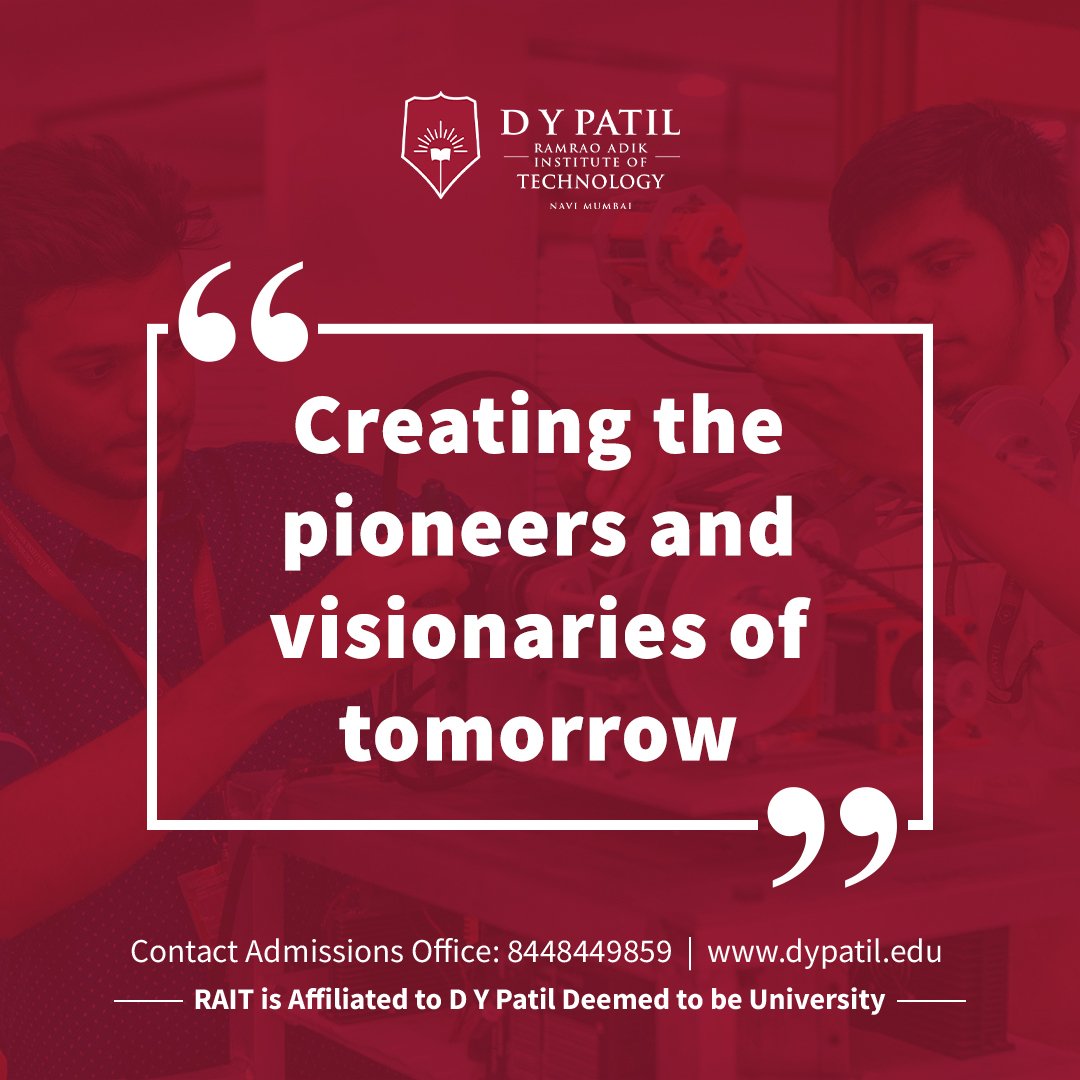 DYPatilRAIT's tweet photo. With amalgamation of higher learning and extracurricular activities we focus on all-round development of our students. We prepare our students to harness their true potential.

For admissions, log on to https://t.co/GjJUXQCuVt or call us on 8448449859 https://t.co/rfce16jstU