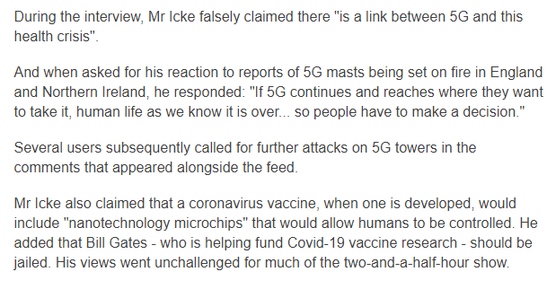 Someone just reminded me about David Icke, who is insane and his unsurprisingly insane 'idea' about how "5G" (whatever that is, they don't know) is spreading  #COVID19.