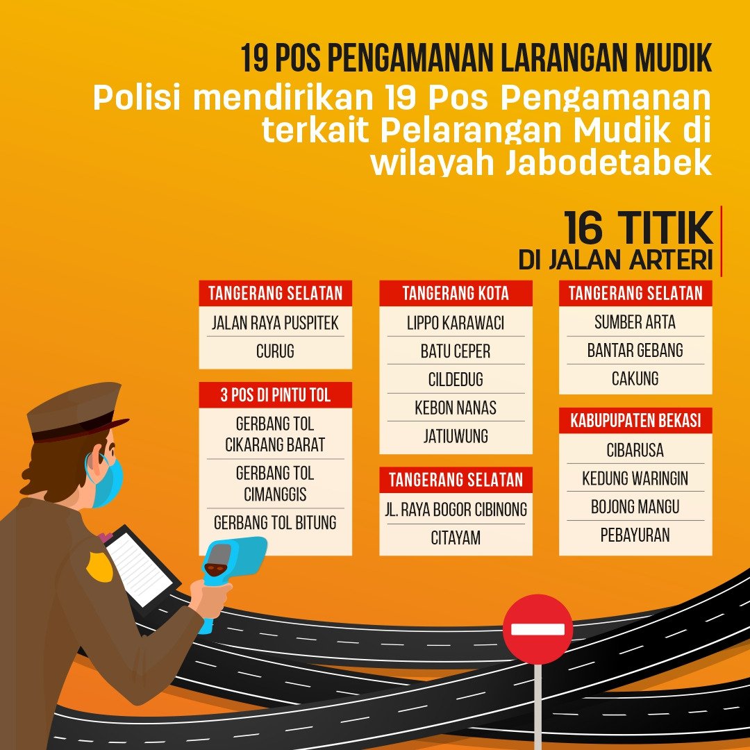 Setidaknya ada 19 pos pengamanan dilarang mudik di jaabotabek.
16 titik dianataranya di jalam arteri.
<a href="/DjanChoek/">𝕯𝖏𝖆𝖓 𝕮𝖍𝖔𝖊𝖐 𝕶𝖔𝖊𝖓</a>
<a href="/03__nakula/">Nakula</a> 
@bhre_wengker84