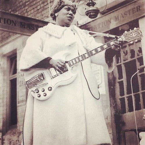 Sister Rosetta Tharpe (1915-1973), legendary US singer, songwriter, guitarist, and recording artist who played rock'n'roll long before anyone else, a pioneer in music #womensart