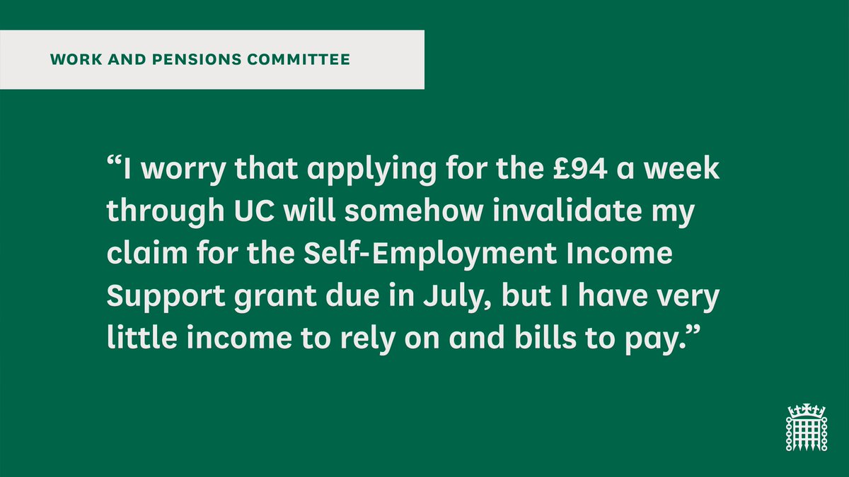 Some self-employed people said they were falling through the gaps in support. Many didn’t know how the Self-Employment Income Support grant will work with  #UniversalCredit.