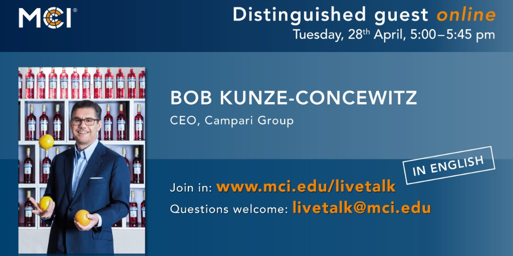 MCI_Innsbruck's tweet photo. #DistinguishedGuest ONLINE: Bob Kunze-Concewitz

Unter https://t.co/B17c2siUAM können Sie unseren Gästen im #Dialog mit Rektor Andreas Altmann #online beiwohnen und auch selbst #Fragen oder Beiträge an livetalk@mci.edu einbringen - gerne auch schon vorab möglich! https://t.co/oHoyOznLoJ