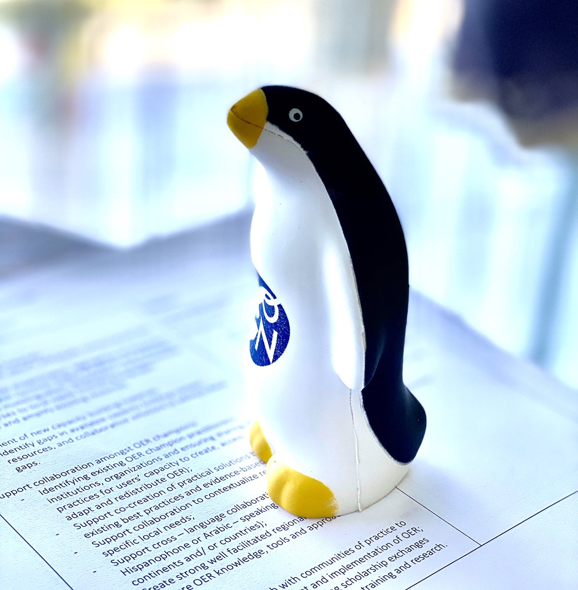 ⁦@GOGN_OER⁩ penguin (with compliments from ⁦@philosopher1978⁩ during #oeglobal19) keeping me company as I take stock of my #phd research data assets & journey and planning the way forward :)