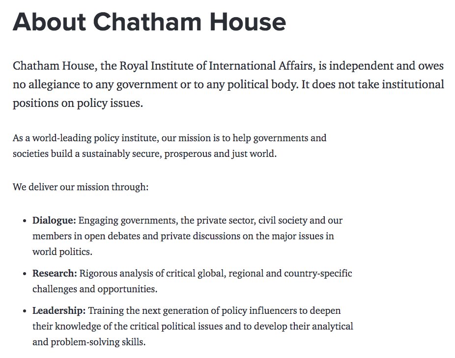 34) On its website, the RIIA claims that it “is independent and owes no allegiance to any government or to any political body.” This statement is laughable and resembles nothing more than sheer mockery at this point. https://www.chathamhouse.org/about 