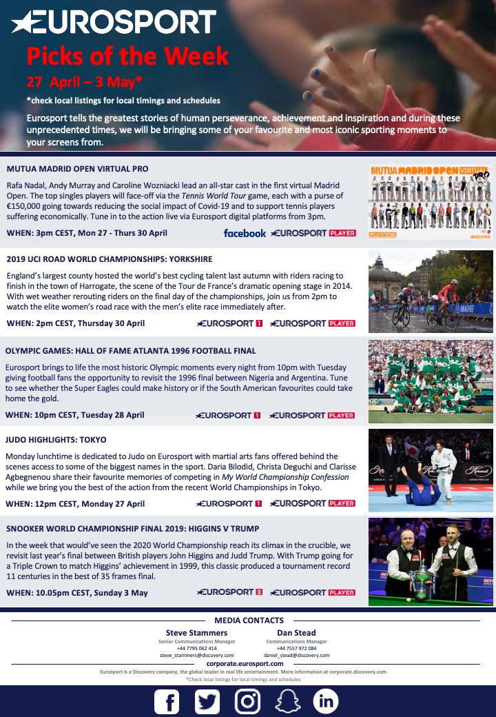 Eurosport On Twitter Each Week We Broadcast Some Of The Most Iconic Moments In Sport View Our Picks Of The Week Here Https T Co Gqcut052mf Check Your Local Listings For Local Timings And Schedules