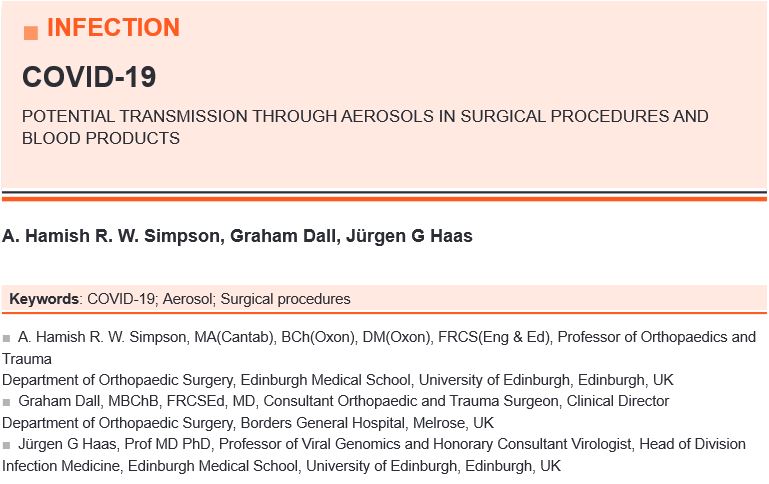 JUST PUBLISHED!: COVID-19
potential transmission through aerosols in surgical procedures and blood products  ow.ly/FB9v50zpbfQ #covid19 #surgicalprocedures #diseasetransmission