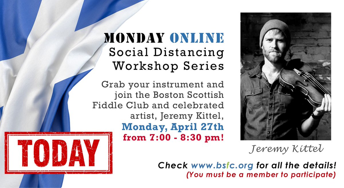 Boston_Fiddle's tweet photo. Today’s the Day!  Join the Boston Scottish Fiddle Club TONIGHT for their next Monday Social Distancing Workshop with celebrated artist Jeremy Kittel this evening from 7:00 -8:30 pm via Zoom. It's easy to participate! Learn how at https://t.co/wcwIzY8AyY https://t.co/5nKnnXlonq