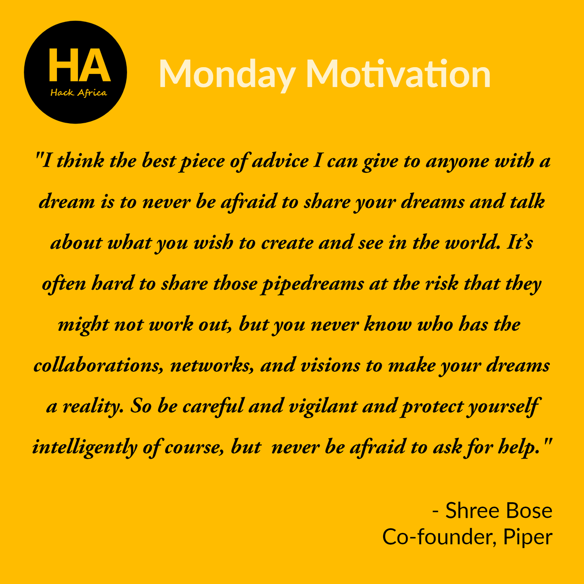 10XWomenToTech's tweet photo. We can become very excited and fearful when we think about our dreams. Despite our fear, we should tell the right people about our dreams and ask for help when we need it.
💛🖤💛🖤💛🖤💛🖤
#mondaymotivation #womenwhocode #womenintech #blackwomenintech #girlswhocode #girlbosses https://t.co/8Y72ZdsVTK